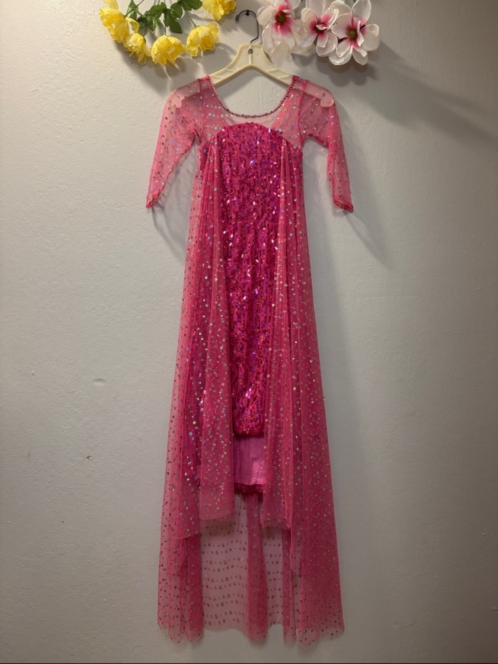 Girls' Sparkling Hot Pink Sequin Tulle Dress